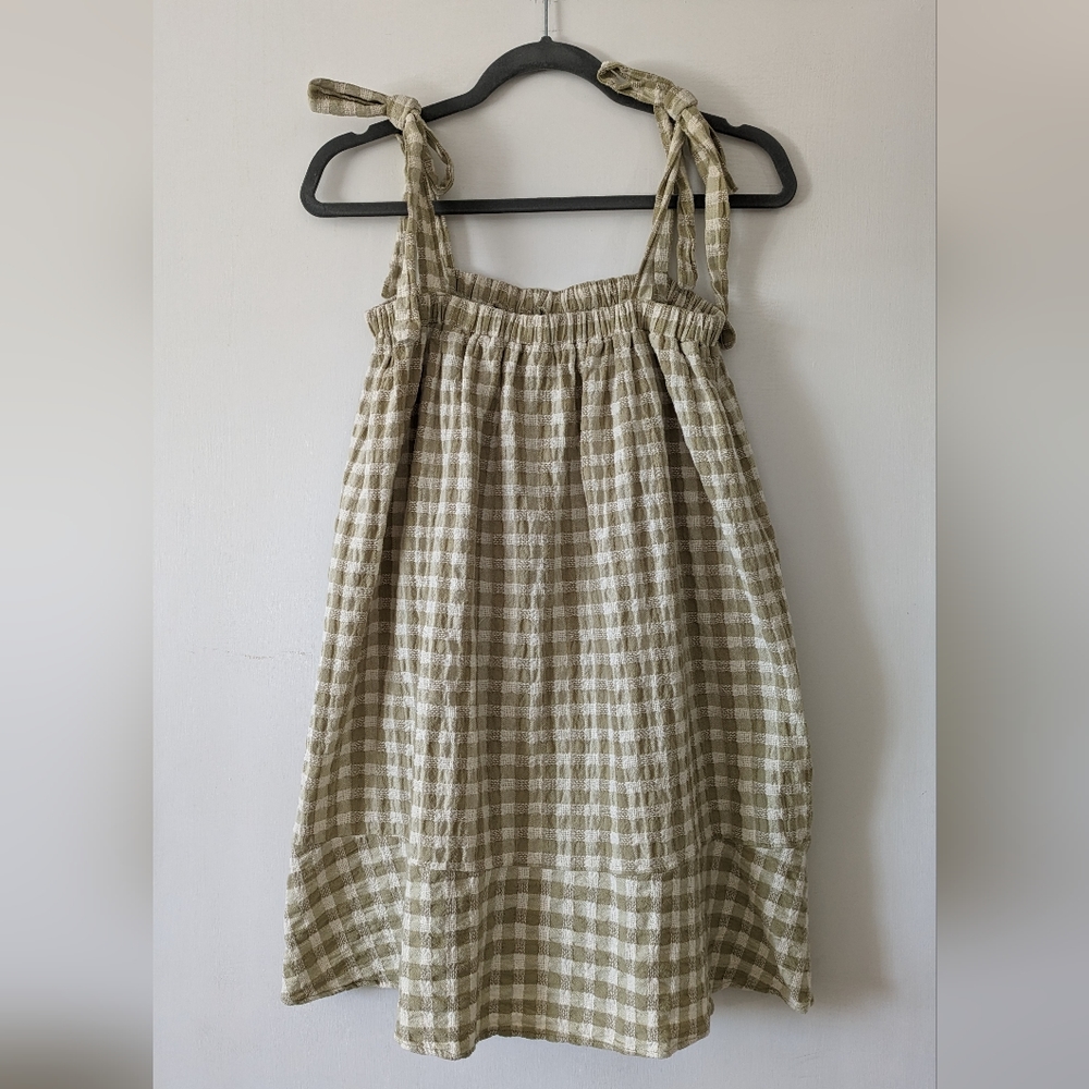 Rylee + Cru gingham shoulder tie mini dress